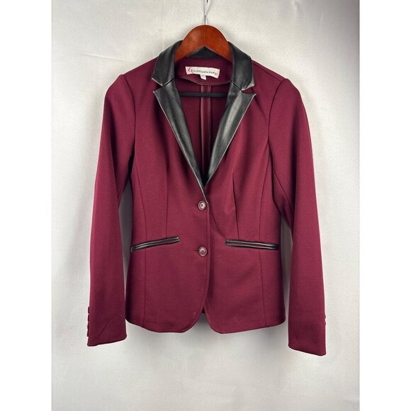 G By Giuliana Rancic Burgundy Blazer With Faux Leather Lapel & Pockets  XXS  Pol - Picture 1 of 5